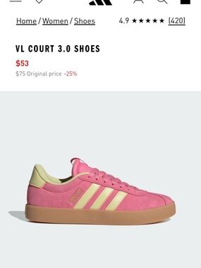 adidas VL Court 3.0 Pink Suede Sneakers with Cream Stripes